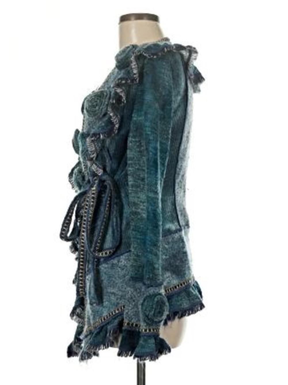 Stylish Boston Proper Teal Textured Wrap Cardigan Jacket Rosette Detail Size M - Picture 7 of 12